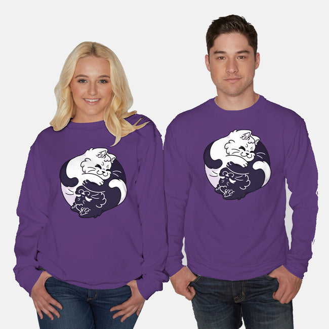 Ying Yang Cat-Unisex-Crew Neck-Sweatshirt-Zaia Bloom