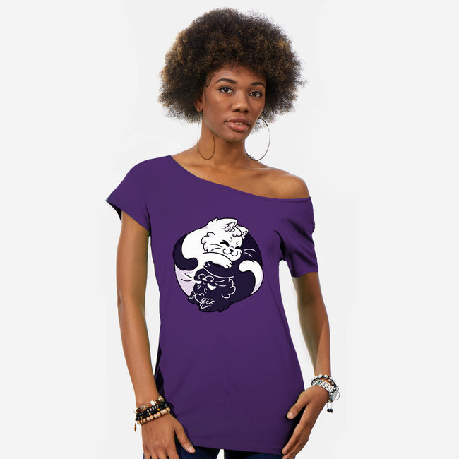 Ying Yang Cat-Womens-Off Shoulder-Tee-Zaia Bloom