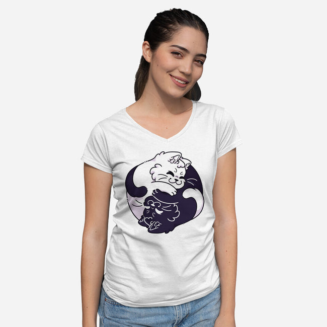 Ying Yang Cat-Womens-V-Neck-Tee-Zaia Bloom