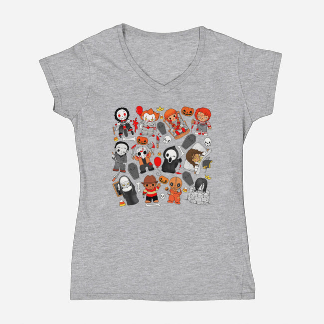 Horror Family-Womens-V-Neck-Tee-Vallina84