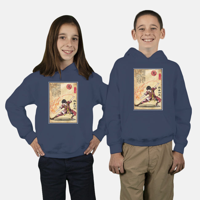 Fire Nation Master Woodblock-Youth-Pullover-Sweatshirt-DrMonekers