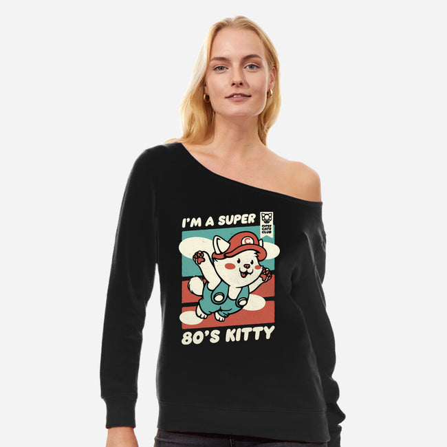 Super 80s Kitty-Womens-Off Shoulder-Sweatshirt-tobefonseca