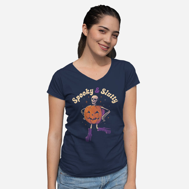 Spooky And Slutty-Womens-V-Neck-Tee-eduely