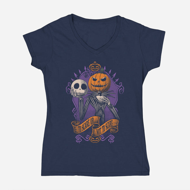 To Scare Or Not-Womens-V-Neck-Tee-Studio Mootant