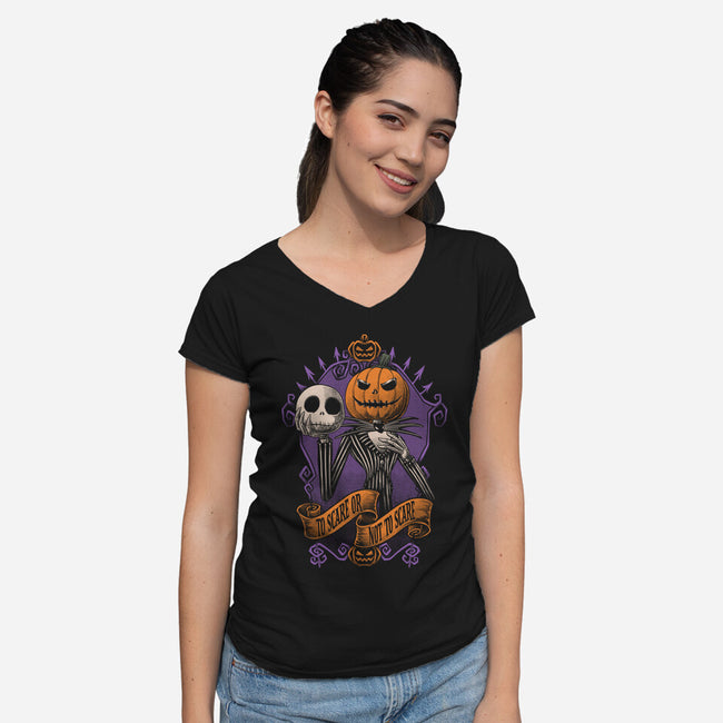 To Scare Or Not-Womens-V-Neck-Tee-Studio Mootant