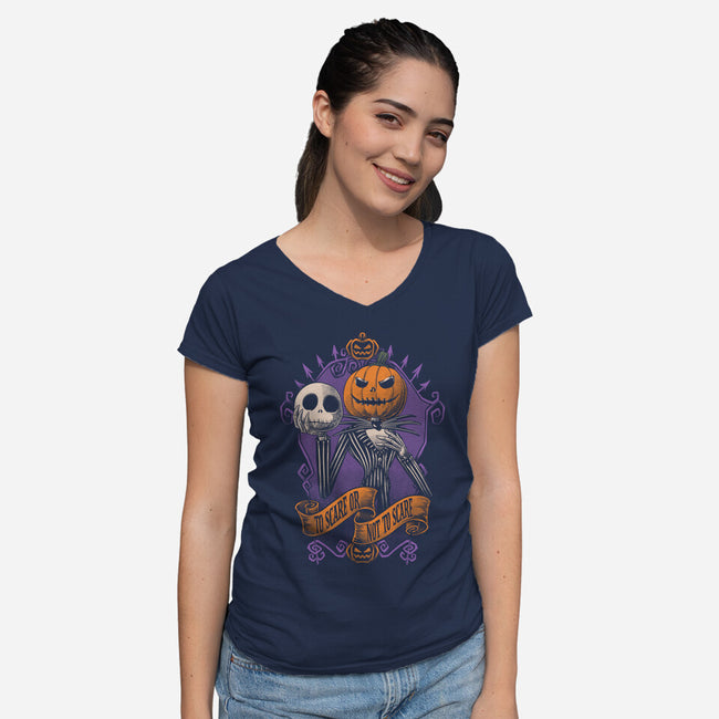 To Scare Or Not-Womens-V-Neck-Tee-Studio Mootant