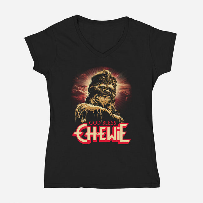 God Bless Chewie-Womens-V-Neck-Tee-CappO