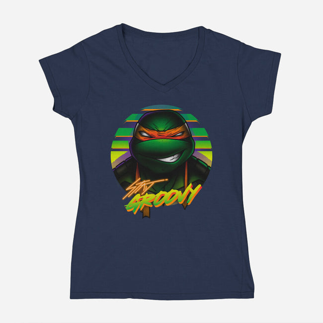 Stay Groovy Turtle-Womens-V-Neck-Tee-Getsousa!