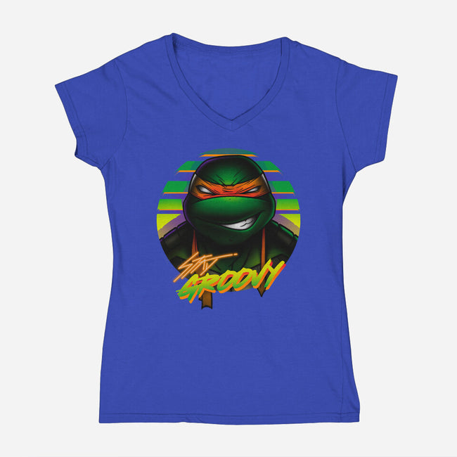 Stay Groovy Turtle-Womens-V-Neck-Tee-Getsousa!