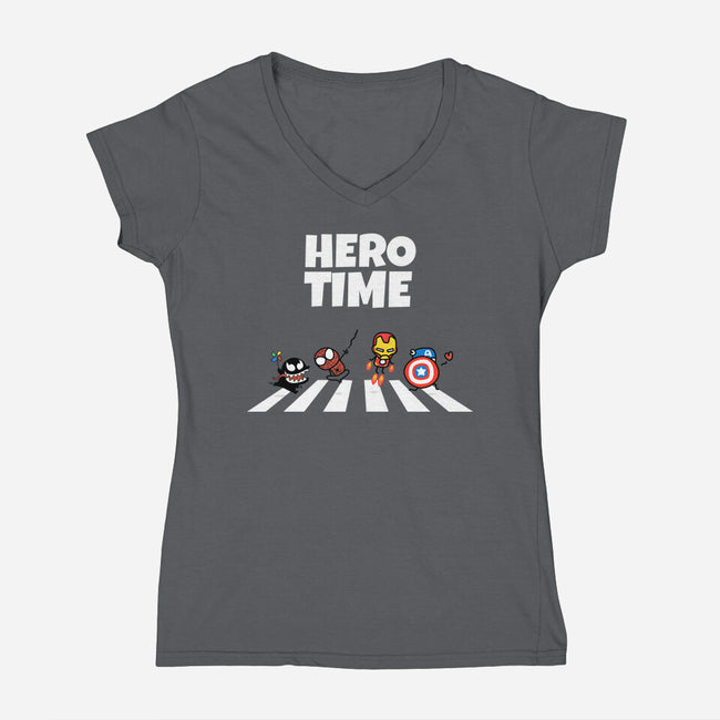 Hero Time-Womens-V-Neck-Tee-MaxoArt