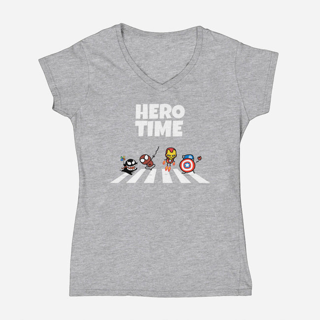 Hero Time-Womens-V-Neck-Tee-MaxoArt