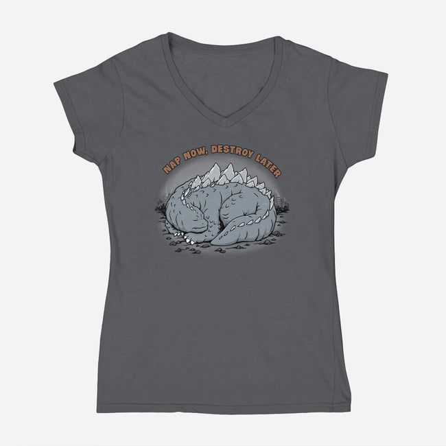 Nap Now Destroy Later-Womens-V-Neck-Tee-pigboom