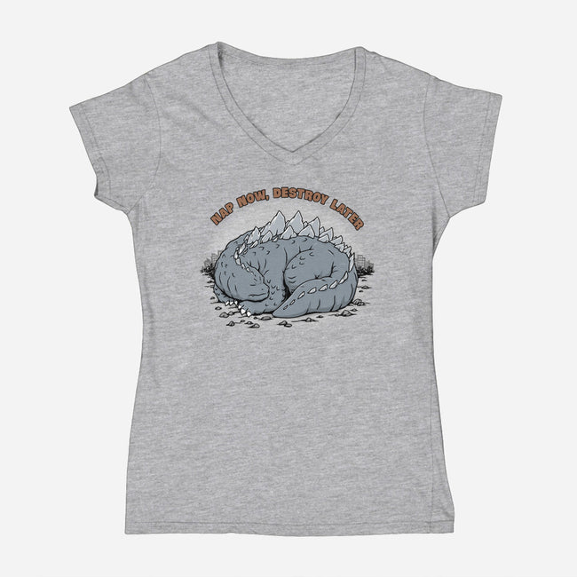 Nap Now Destroy Later-Womens-V-Neck-Tee-pigboom