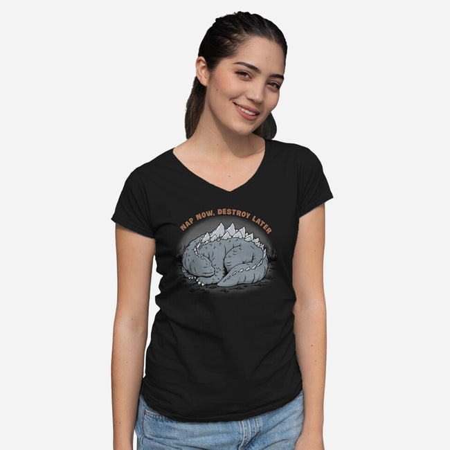 Nap Now Destroy Later-Womens-V-Neck-Tee-pigboom