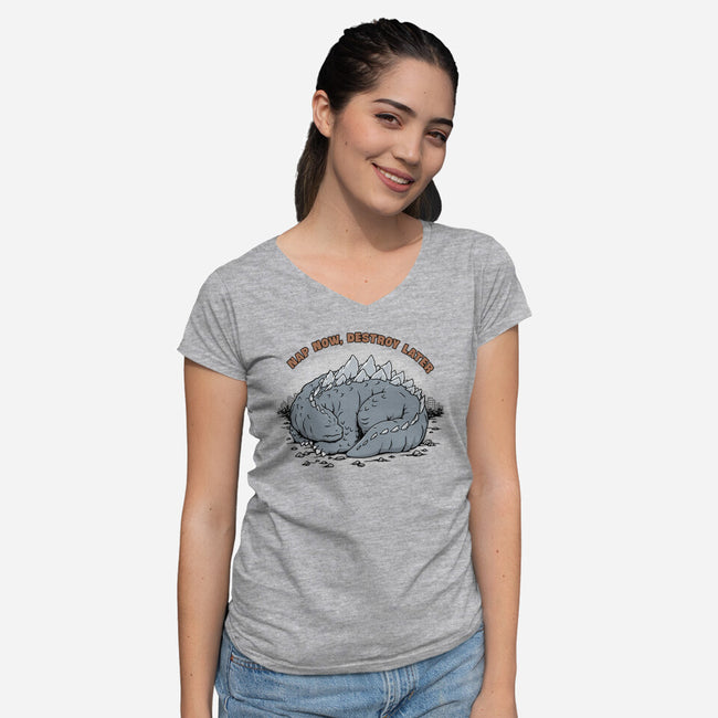 Nap Now Destroy Later-Womens-V-Neck-Tee-pigboom