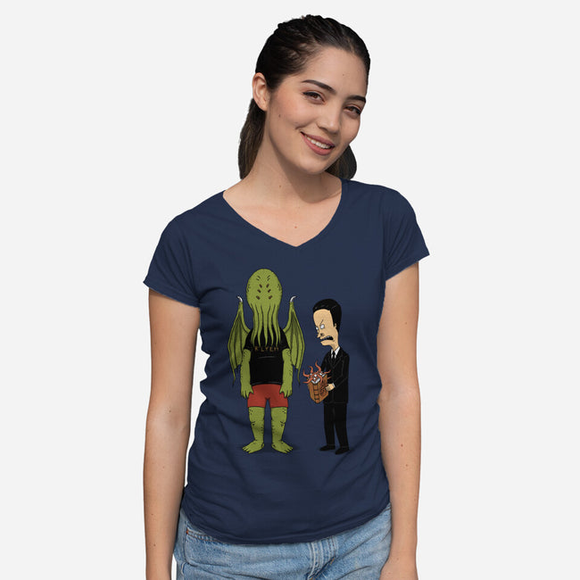 Cosmic Horror Is Cool-Womens-V-Neck-Tee-pigboom