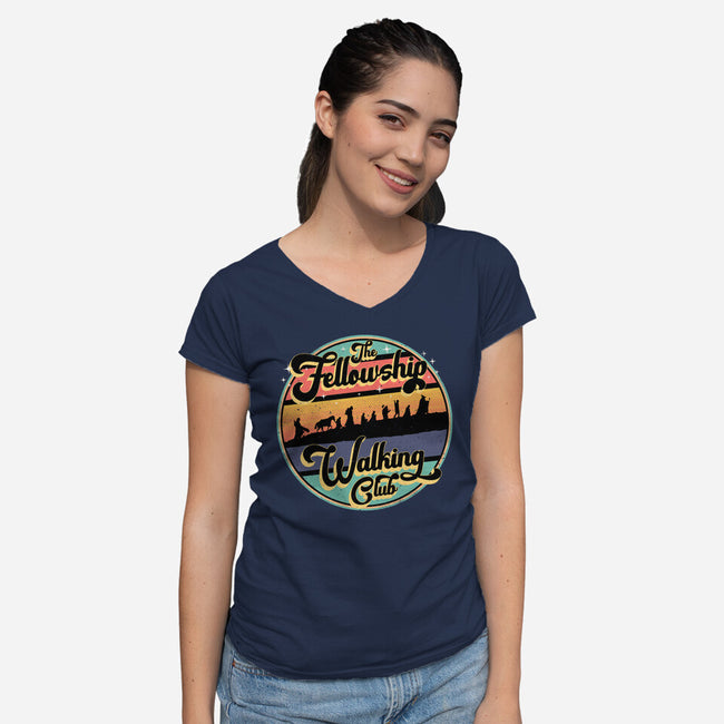 The Fellowship Walking Club-Womens-V-Neck-Tee-rocketman_art