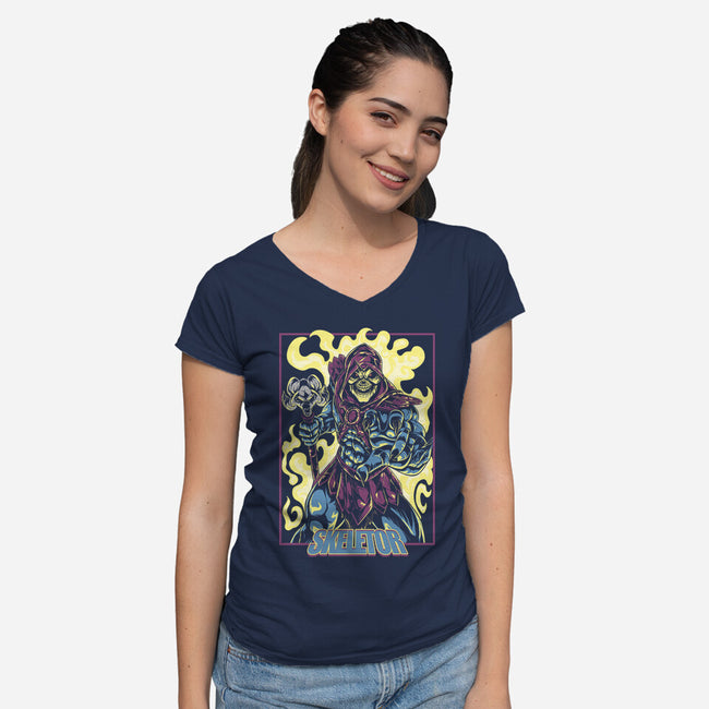 Skeletor Master-Womens-V-Neck-Tee-Nihon Bunka