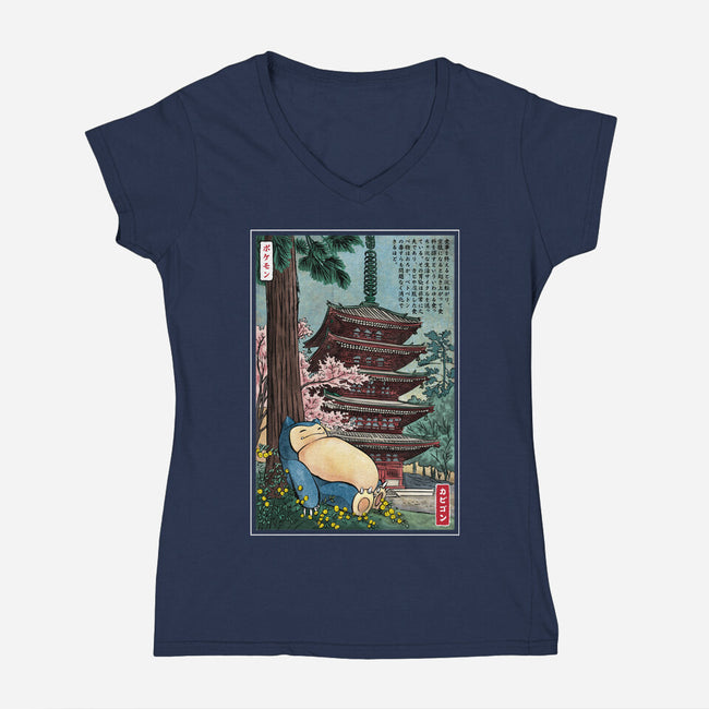 Taking A Nap In Japan-Womens-V-Neck-Tee-DrMonekers