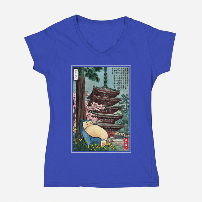 Taking A Nap In Japan-Womens-V-Neck-Tee-DrMonekers