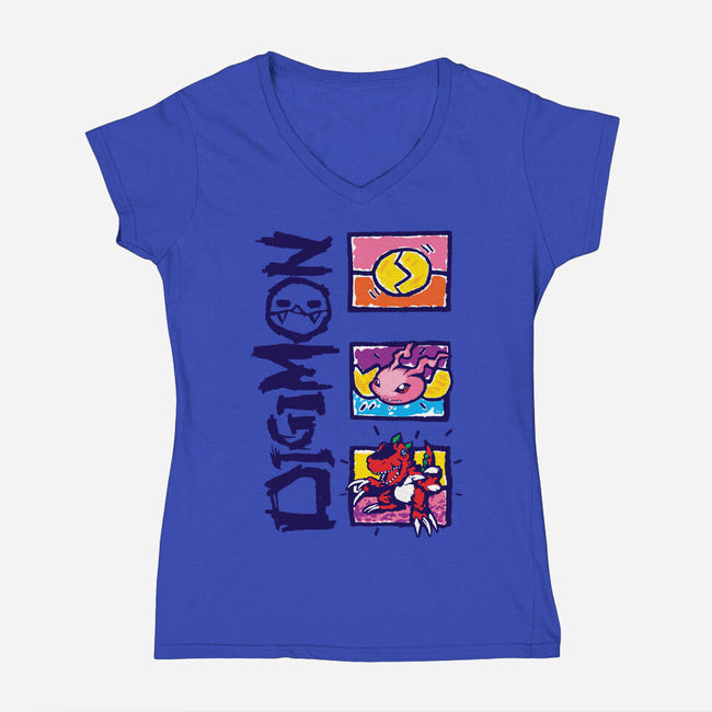 Digital Monsters-Womens-V-Neck-Tee-dalethesk8er