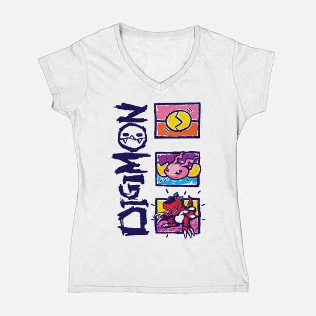 Digital Monsters-Womens-V-Neck-Tee-dalethesk8er