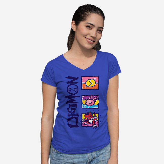 Digital Monsters-Womens-V-Neck-Tee-dalethesk8er