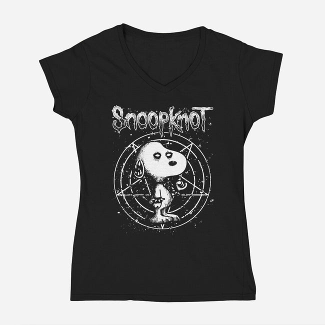 Snoopknot-Womens-V-Neck-Tee-retrodivision