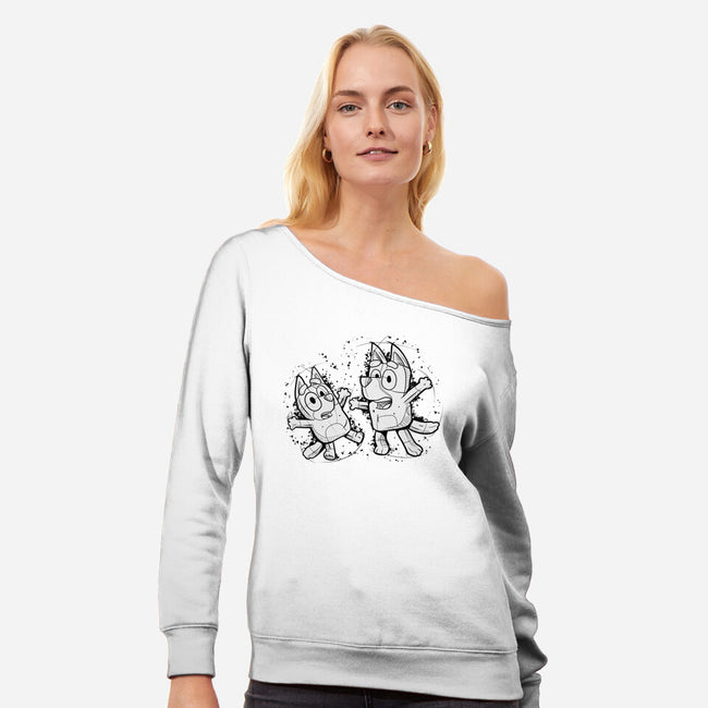 Cartoon Dog Sketch-Womens-Off Shoulder-Sweatshirt-nickzzarto