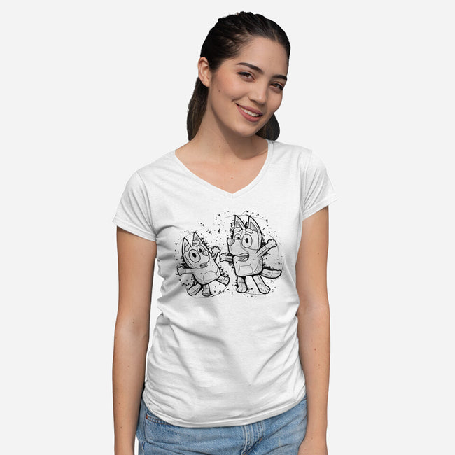 Cartoon Dog Sketch-Womens-V-Neck-Tee-nickzzarto