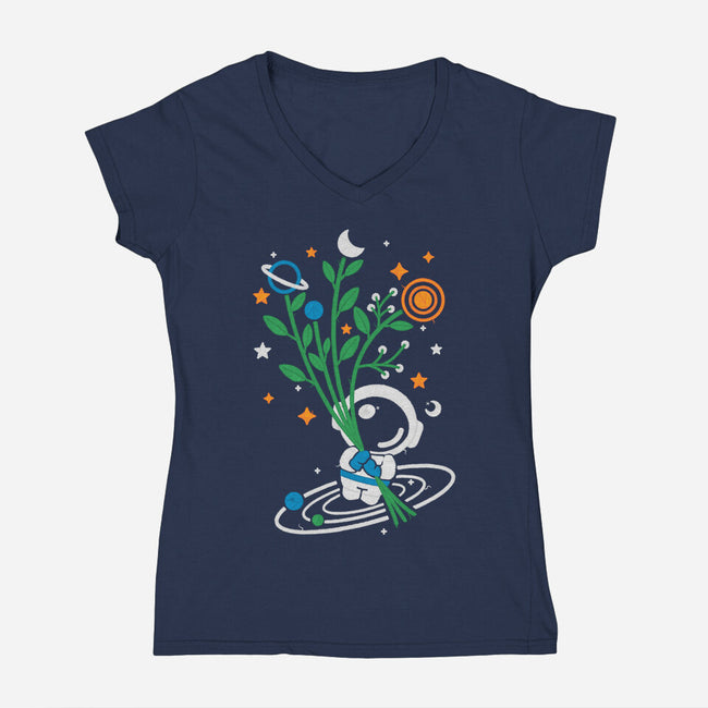 Astronaut Embroidery-Womens-V-Neck-Tee-NemiMakeit