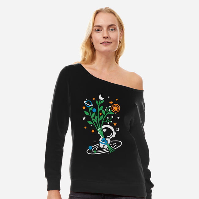 Astronaut Embroidery-Womens-Off Shoulder-Sweatshirt-NemiMakeit