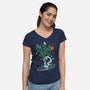 Astronaut Embroidery-Womens-V-Neck-Tee-NemiMakeit