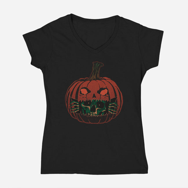 Pumpkin Surprise-Womens-V-Neck-Tee-fanfreak1