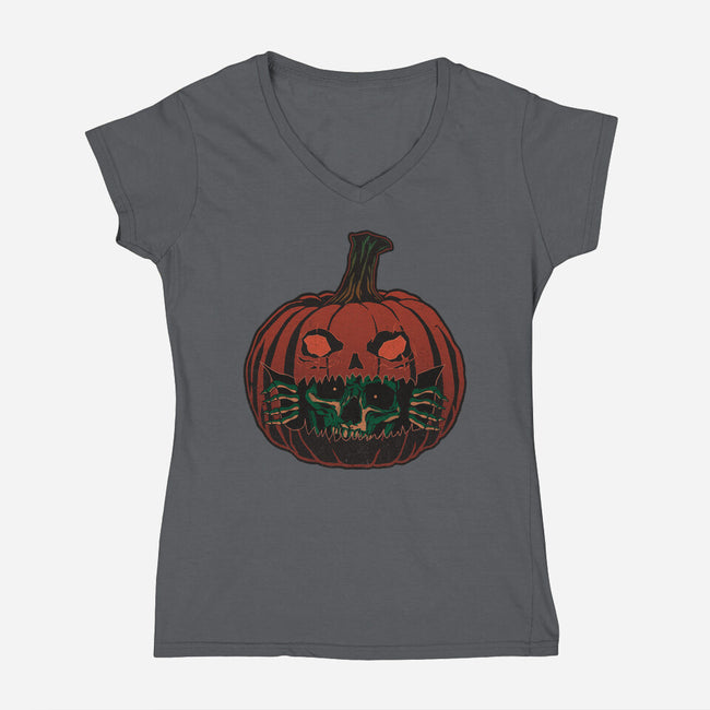 Pumpkin Surprise-Womens-V-Neck-Tee-fanfreak1