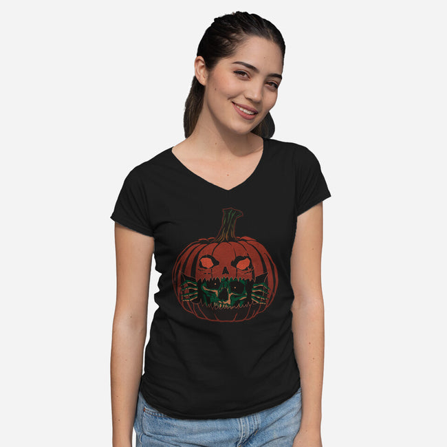 Pumpkin Surprise-Womens-V-Neck-Tee-fanfreak1