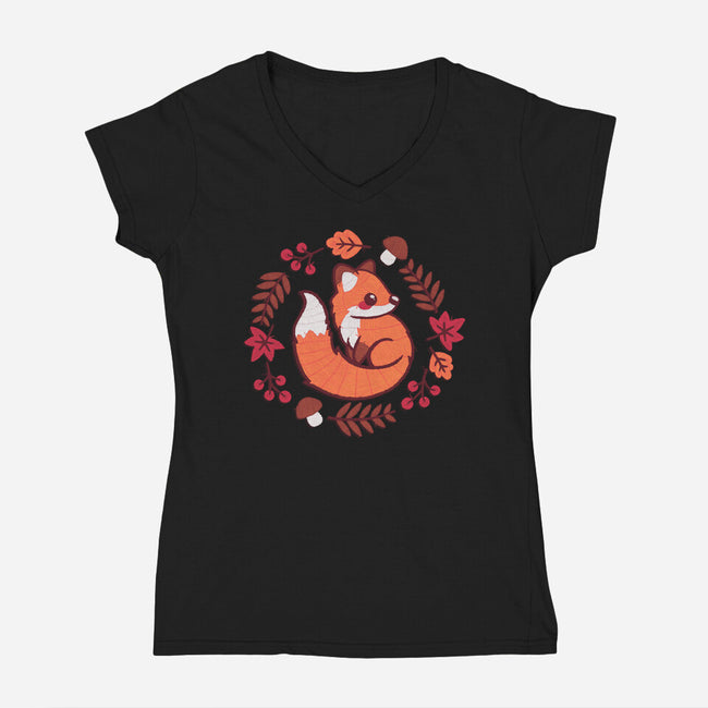 Fox Embroidery Patch-Womens-V-Neck-Tee-NemiMakeit