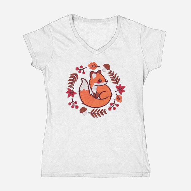 Fox Embroidery Patch-Womens-V-Neck-Tee-NemiMakeit