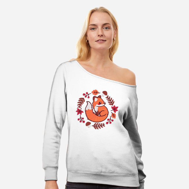 Fox Embroidery Patch-Womens-Off Shoulder-Sweatshirt-NemiMakeit