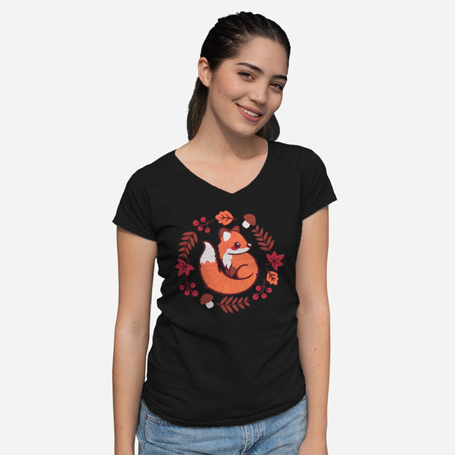 Fox Embroidery Patch-Womens-V-Neck-Tee-NemiMakeit