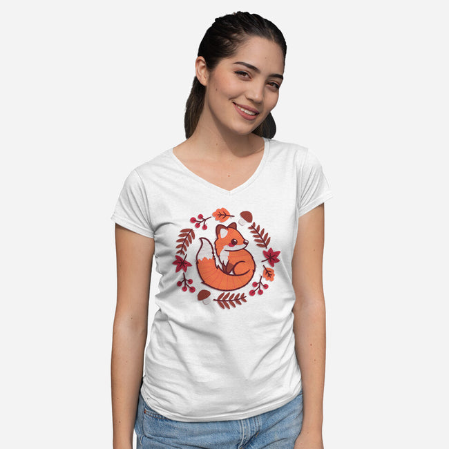 Fox Embroidery Patch-Womens-V-Neck-Tee-NemiMakeit