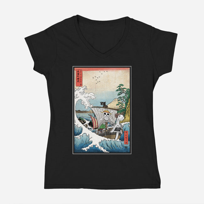 Going Merry In Japan-Womens-V-Neck-Tee-DrMonekers