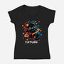 Caturn Embroidery Patch-Womens-V-Neck-Tee-NemiMakeit