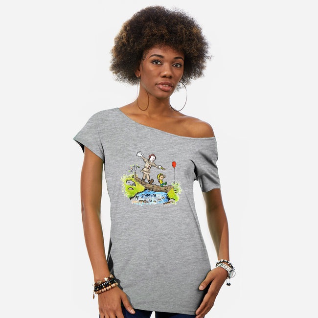 Pennywise And Georgie-Womens-Off Shoulder-Tee-matthew benkner