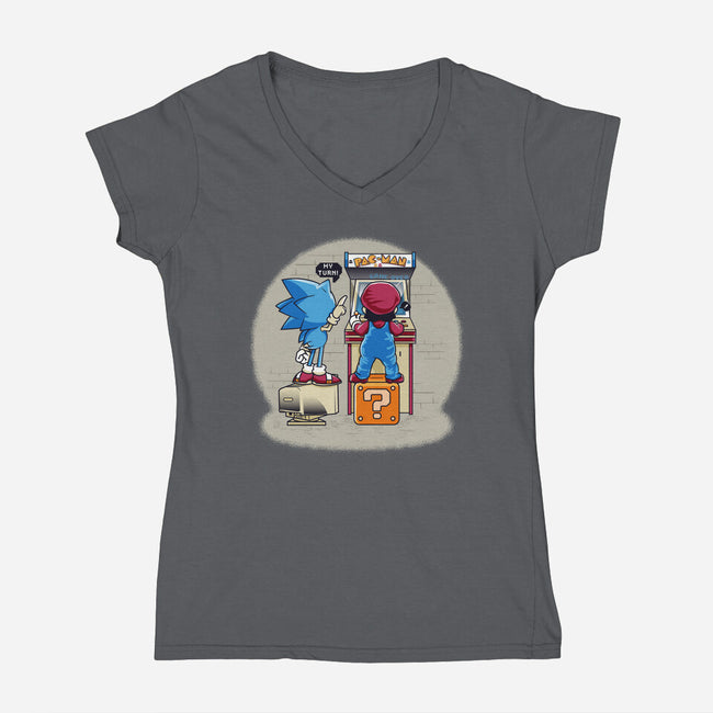 Sonic And Mario-Womens-V-Neck-Tee-Thiagor6