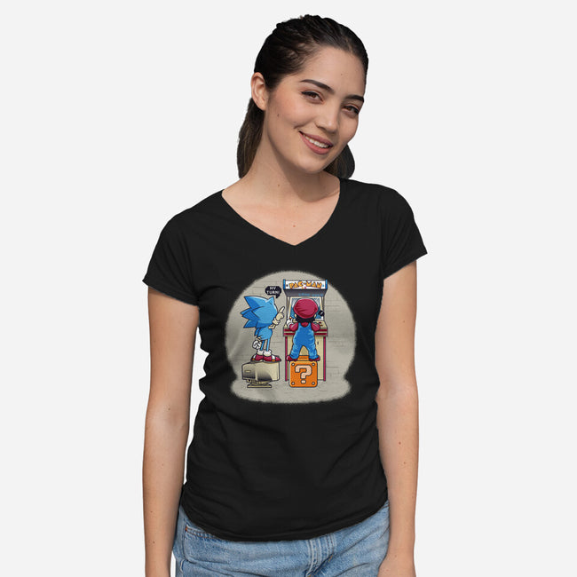 Sonic And Mario-Womens-V-Neck-Tee-Thiagor6