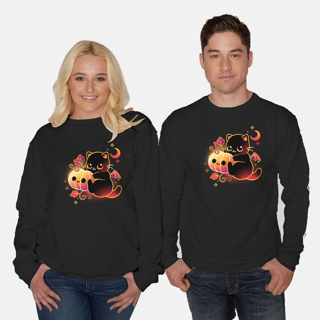 Demon Cat Halloween-Unisex-Crew Neck-Sweatshirt-NemiMakeit