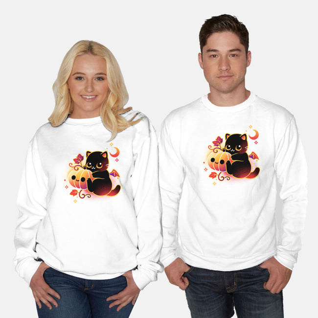 Demon Cat Halloween-Unisex-Crew Neck-Sweatshirt-NemiMakeit