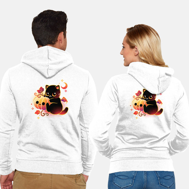 Demon Cat Halloween-Unisex-Zip-Up-Sweatshirt-NemiMakeit