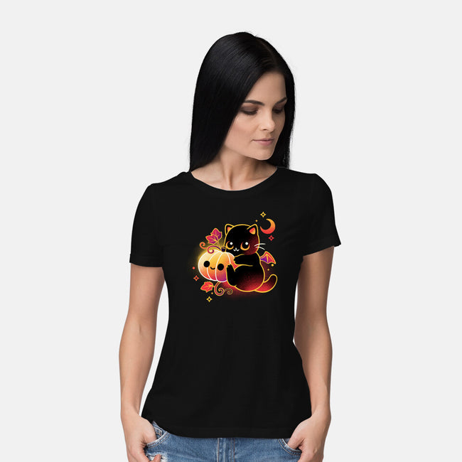 Demon Cat Halloween-Womens-Basic-Tee-NemiMakeit